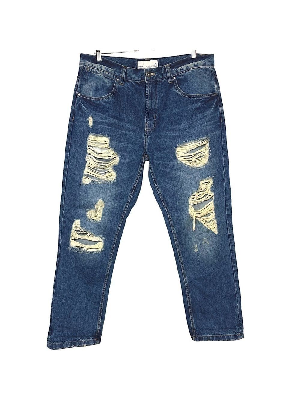 Paper Denim & Cloth Distressed Jeans Straight Men 36 X 30 Blue Med Wash Denim